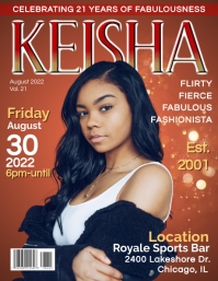 Royal Orange Red Magazine Style Birthday Pamflet (Letter AS) template