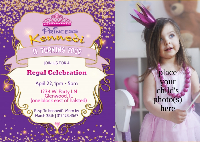 Royal Princess Birthday Invitation A6 template