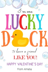 Rubber Duck Valentine, Lucky Duck Printable Cartel de 4 × 6 pulg. template