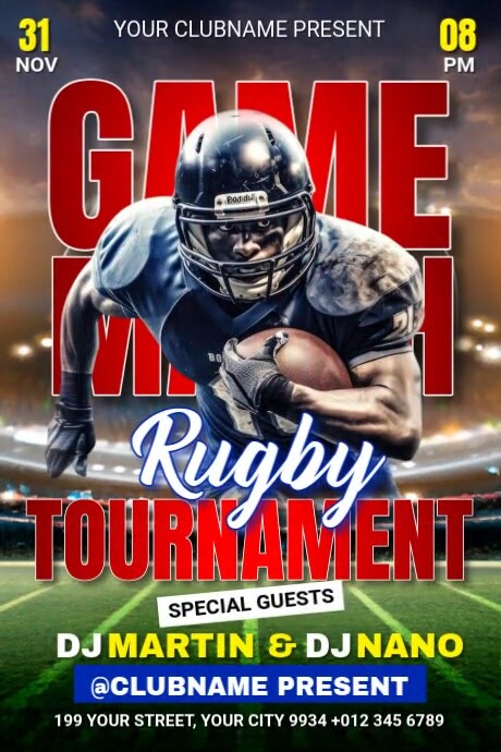 Rugby Game Tournament Poster template