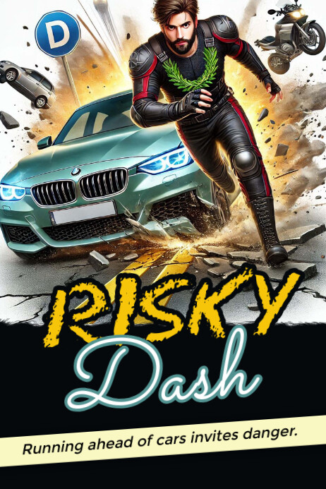 Running ahead of car Poster template