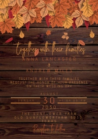 Rustic fall/autumn leaves wedding invitation A5 template