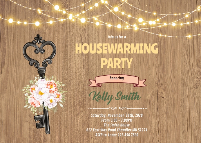 Rustic housewarming invitation A6 template