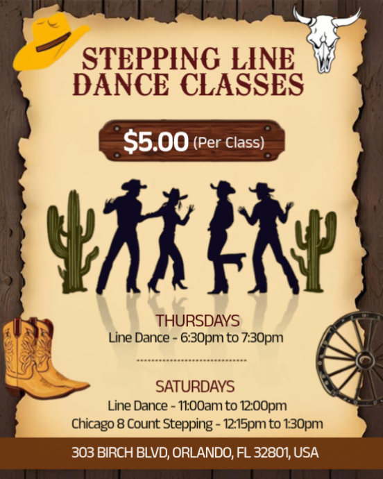 Rustic Line Dance & Stepping Classes Flyer Template - $5 Fun Sessions Instagram Portrait