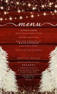 Rustic Wood String Light Trees Wedding Menu Amerikansk lov template