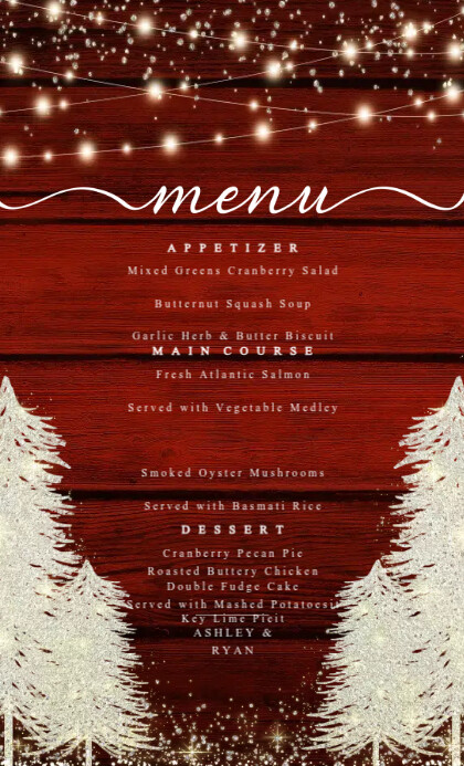 Rustic Wood String Light Trees Wedding Menu | PosterMyWall