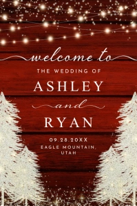 Rustic Wood String Light Wedding Welcome Sign Cartel de 4 × 6 pulg. template