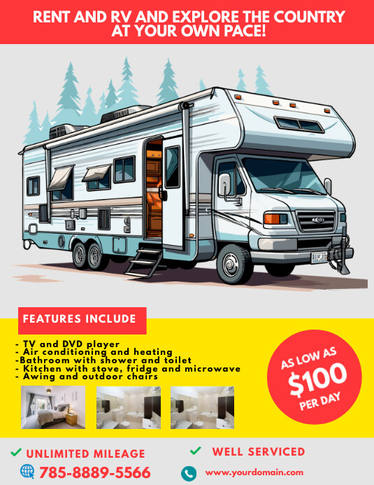 Poster Design For Rv Rental RV CAR RENTAL FLYER Template | PosterMyWall