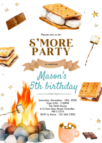 S'more bonfire theme invite A6 template