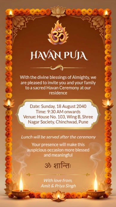 Havan Ceremony Invitation Templat | PosterMyWall