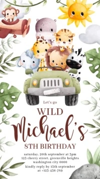 Safari Animals Birthday Invitation Instagram Story template
