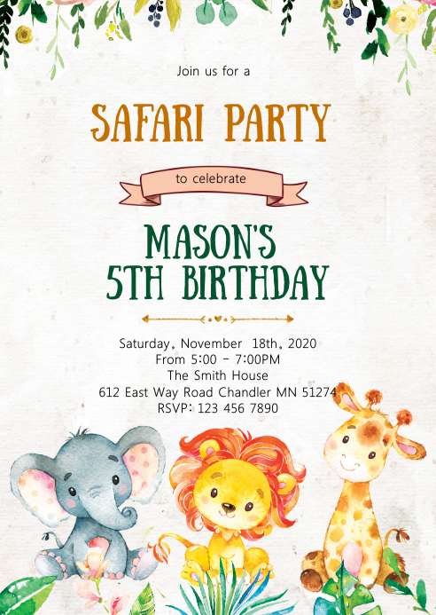 Safari Birthday Party Invitation Template Postermywall