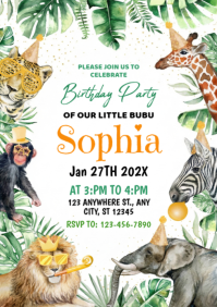 Safari first birthday invitation A4 template