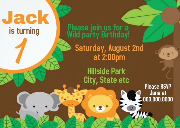 Safari Party Birthday Invitation 03 Template Postermywall