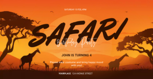Oranje Safari Birthday Party delt Facebook-billede Template