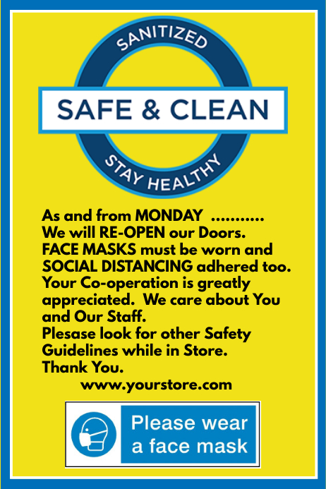 Safe & Clean Open for Business Template | PosterMyWall