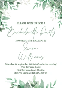 Sage green leaf Bachelorette Party invitation A5 template