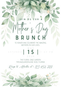 Sage greenery mother's day invitation A5 template