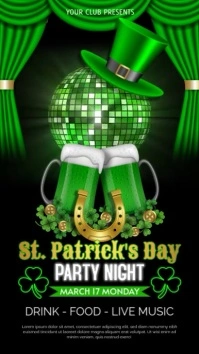 saint patrick's day party night instagram reel with animated green disco ball template