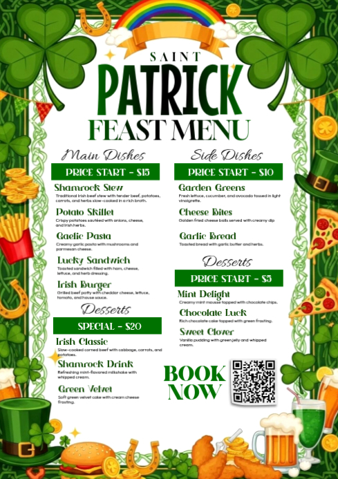 Saint Patrick’s Festive Irish Feast Menu Template | PosterMyWall