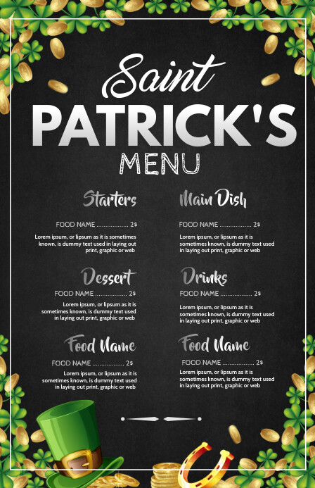 Saint Patrick's ,menu, Patrick's menu Szeroki pół strony template