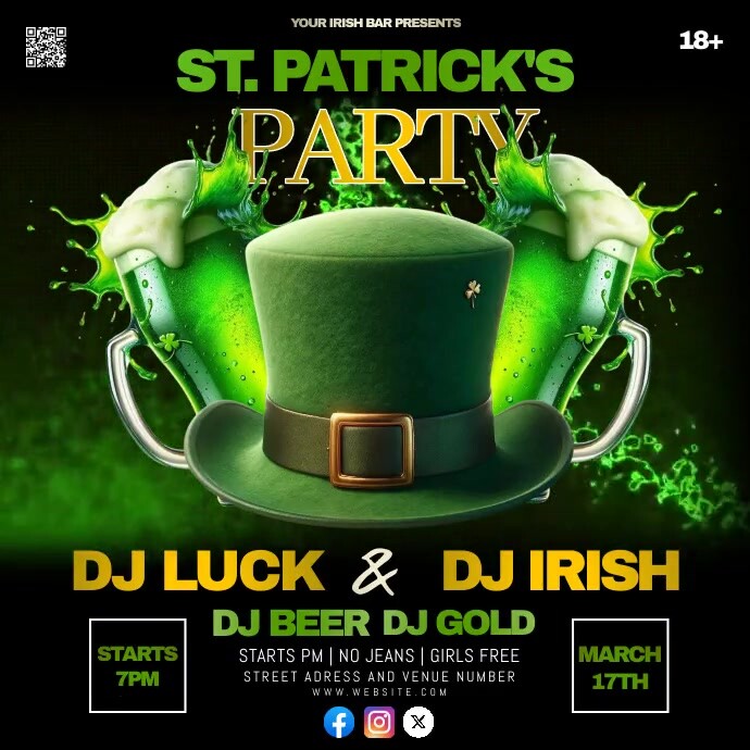 saint patrick's day bar club party template Kwadrat (1:1)