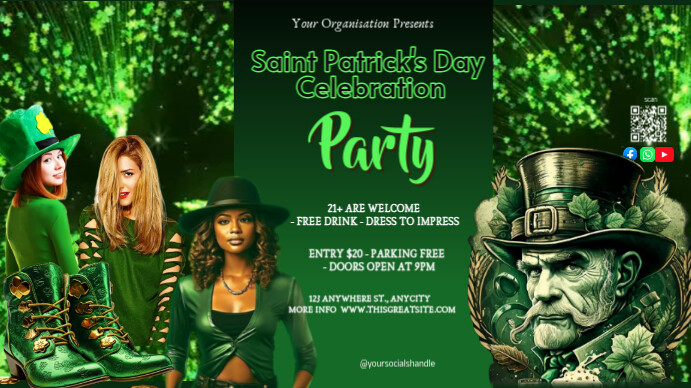 Saint patrick's day celebration party event Ekran reklamowy (16:9) template