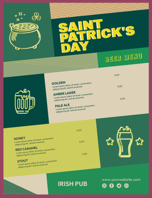 Saint Patrick's Day Event Menu Pamflet (VSA Brief) template
