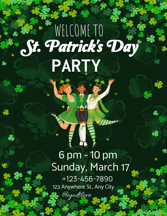 Saint Patricks Day Flyer Template For Invitation EDITABLE St.
