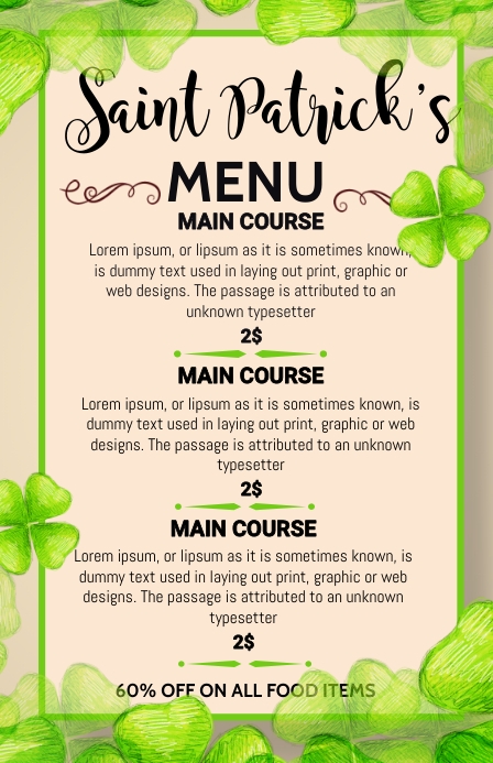 saint patrick's day poster Szeroki pół strony template