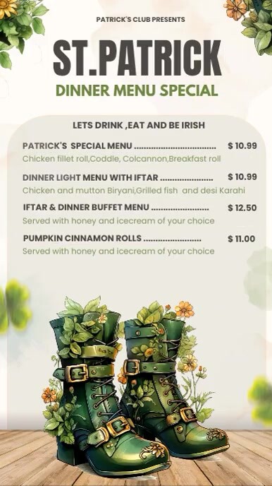 Saint Patrick's Special Menu Instagram Story template
