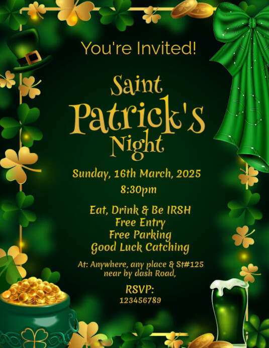 Saint Patrick Invitation, St.Patrick's Day Flyer Template | PosterMyWall