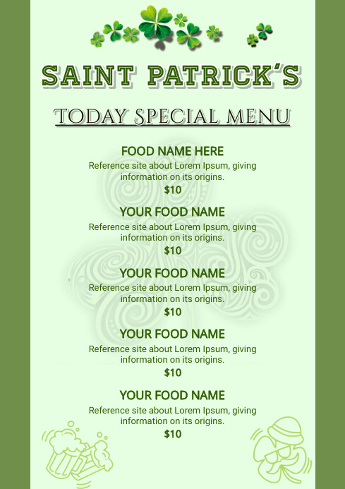 Saint patricks food menu flyer Template | PosterMyWall