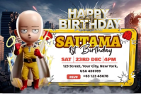 Saitama One Punch Birthday Banner แบนเนอร์ 4' × 6' template