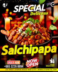 Salchipapa Salchi french fries with sausages salchichas food delivery restaurant promotion flyer tem Instagram Portrait template