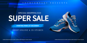 蓝色 Super Sale Event Eventbrite Banner Template