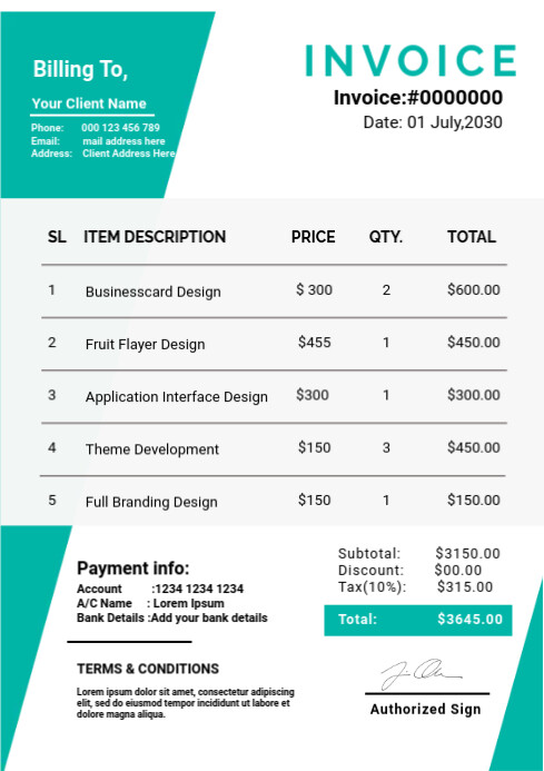 Sales Invoice A4 template