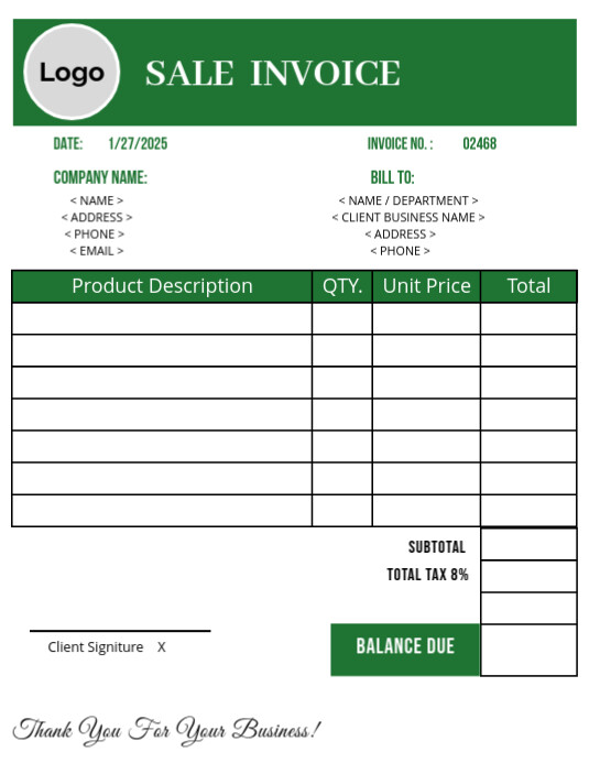 Sales Invoice Template Flyer (US-Letter)