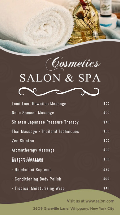 Salon  Spa Price List Digital Display Template  Postermywall-7218