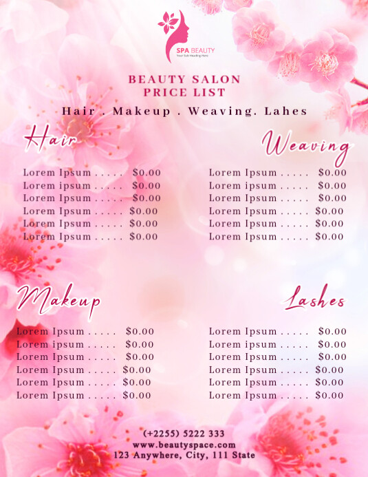 Salon Price List Flyer (us Letter) template