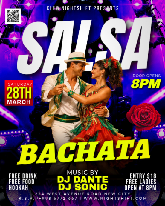 Salsa Dance Night Party Nightclub Music Event Invitation Flyer Template ...