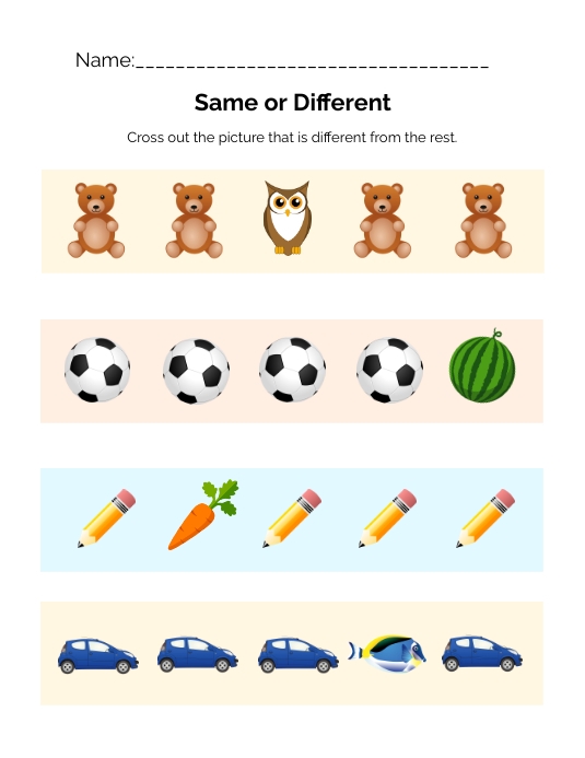 Same Or Different Worksheet For Kindergarten Template PosterMyWall