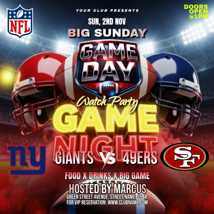 San Francisco 49ers vs New York Giants NFL MATCH Template | PosterMyWall