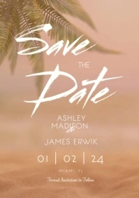 Sand Beach Tropical Save the Date Invitation A5 template