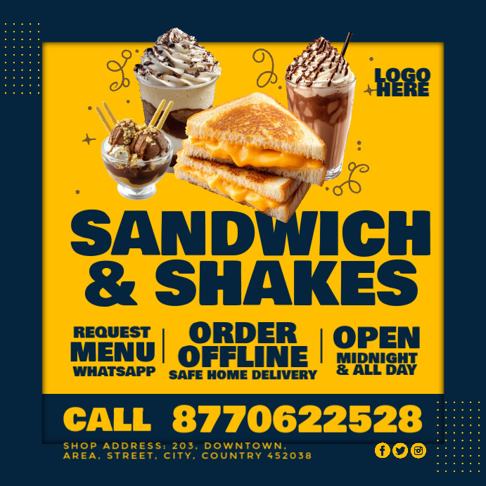 Sandwich & Shakes Offline Post Template | PosterMyWall