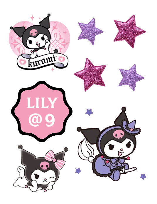 Sanrio Kuromi Cake Toppers ใบปลิว (US Letter) template