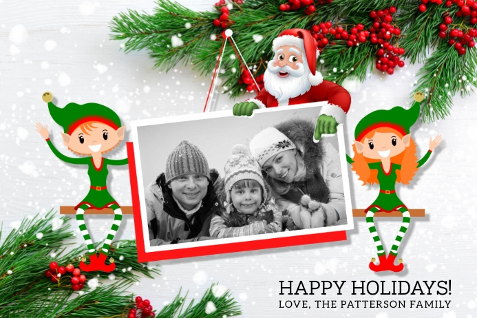 Santa & Elves Holiday Photo Postcard Etykieta template