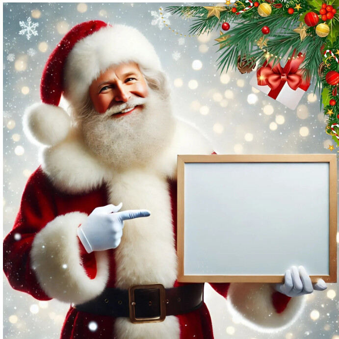 Santa Holding Blank Frame for Christmas Message Instagram Post template