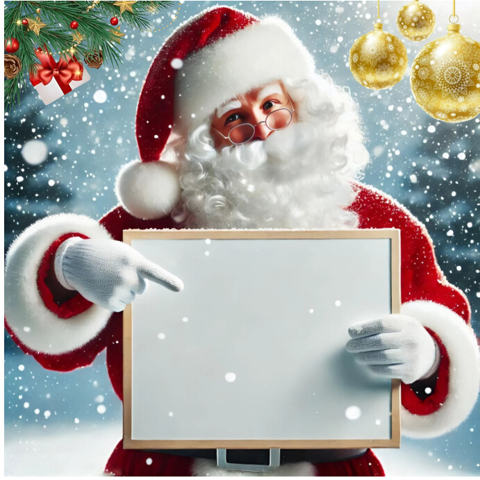 Santa in Snow Holding Blank Frame for Custom Text Template | PosterMyWall