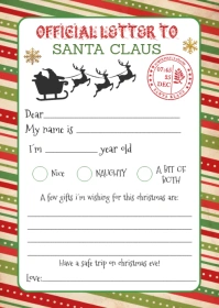 Santa wish list letters Christmas A6 template